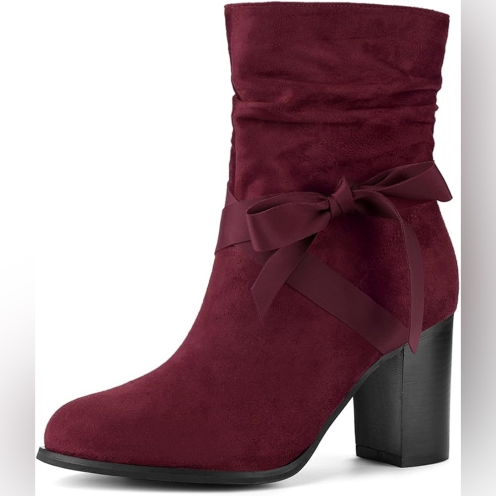 Allegra K Burgundy Faux Suede Zip Ankle Boots Slouchy Chunky Women’s Sz 7 New